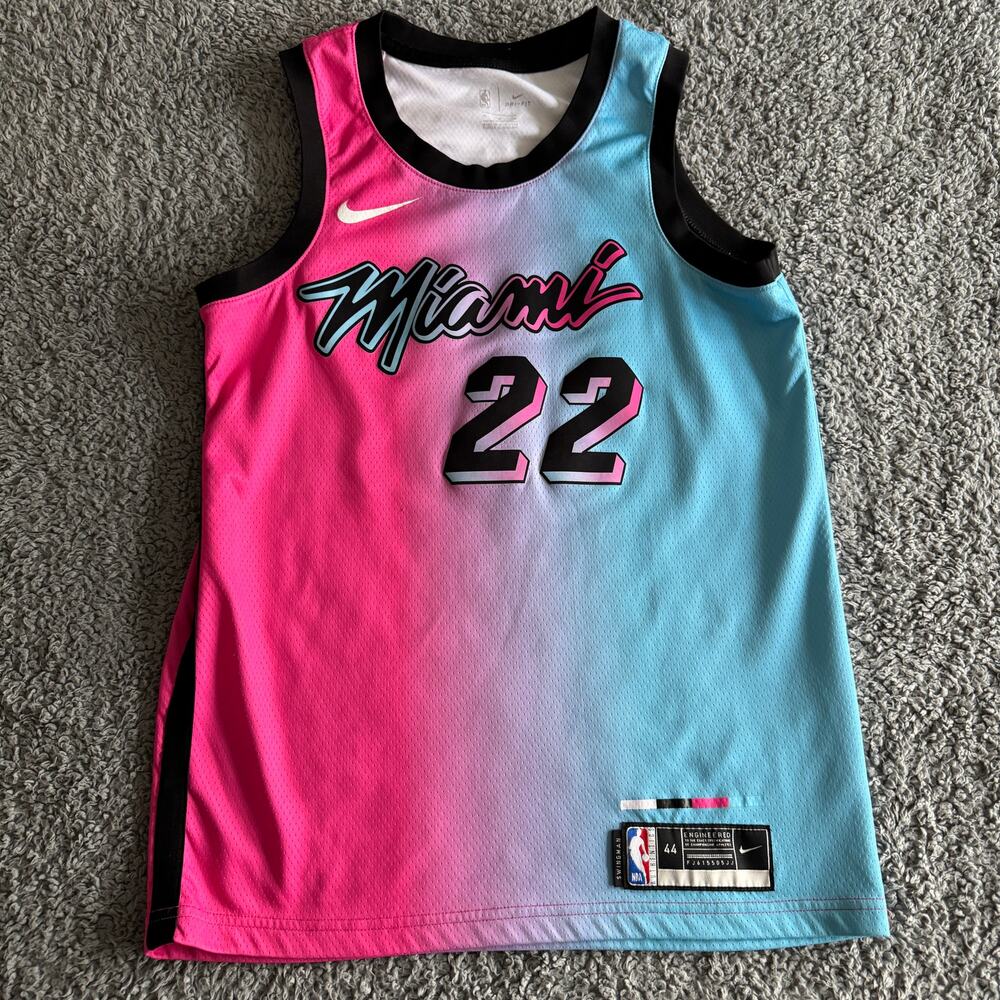 2020 Nike Miami Heat Jimmy Butler City Edition Pink Blue NBA Jersey Size 44 M